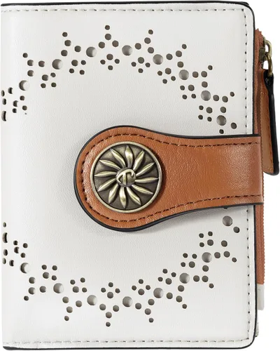 Vista 26 de Tipmile - Cartera pequeña para mujer, cartera de cuero con bloqueo RFID, plegable con bolsillo para monedas y con cremallera, Beige, Casual