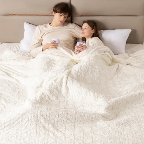 Vista 10 de Bearhug - Manta eléctrica de 50 x 60 pulgadas, manta eléctrica con motivos florales grises de pelo sintético y sherpa cálido, temporizador
