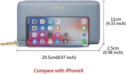 Vista 2 de FOXLOVER Carteras de cuero genuino para mujer carteras de embrague con cremallera RFID con pulsera