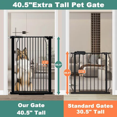 Vista 2 de 40.5" Puerta de bebé extra alta, puerta para mascotas de 29.6"-32.5" extra ancha Montada a presión, Barrera interior a prueba de cachorros, Puerta