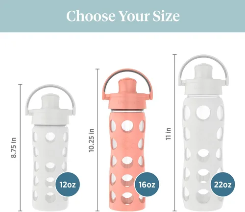 Vista 6 de Lifefactory Botella de agua de vidrio de 16 onzas con tapa abatible activa y funda protectora de silicona, melón Funda protectora de silicona
