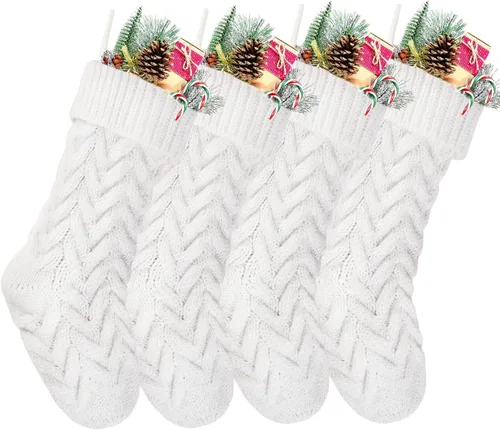Vista 15 de Medias de Navidad, 18 pulgadas, calcetines de punto trenzado azul para decoración de Navidad, paquete de 4