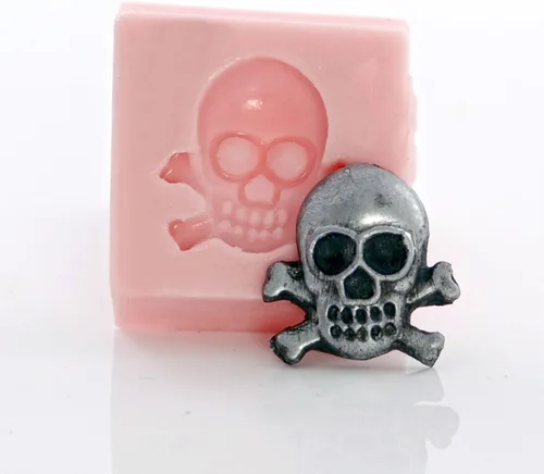 Vista 4 de Molde de silicona miniatura de calavera y huesos cruzados, molde seguro para alimentos, molde de joyería artesanal. tamaño perfecto para hacer joyas.