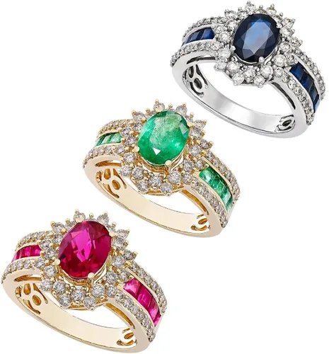 Vista 3 de Tirafina Anillos de piedras preciosas ovaladas auténticas y diamantes naturales, anillo de declaración, joyería de piedras preciosas para mujer, oro