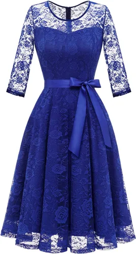 Vista 11 de Dressystar Vestido de encaje floral para mujer, corto, para dama de honor, con cuello transparente B- Borgoña