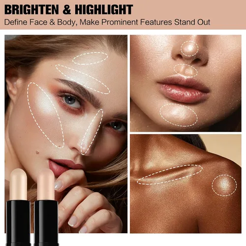 Vista 7 de Barra de contorno, 2 rotuladores de doble punta y barra de contorno para moldear la cara, crema bronceador y barras de resaltado impermeable