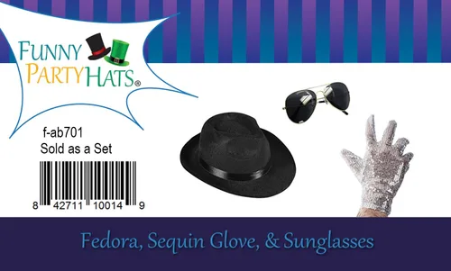 Vista 6 de Funny Party Hats Juego de 3 guantes de lentejuelas y lentes de sol Fedora Hat (guante de lentejuelas y lentes de sol negros)