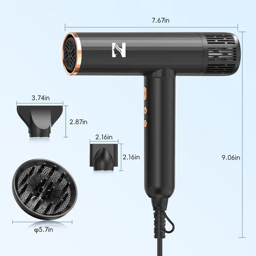 Vista 9 de Nicebay - Secador de pelo iónico con difusor, 1600 W de alta velocidad Negro y marrón