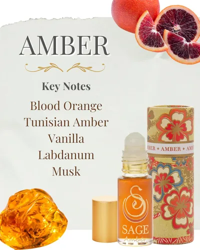 Vista 2 de Ámbar salvia, perfume rollon, aceite de ámbar, aceite esencial de almizcle, almizcle de vainilla, mini perfumes para mujeres, fragancias