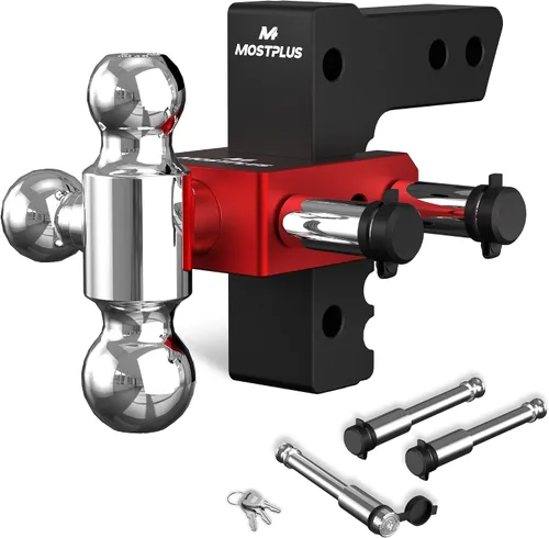 Vista 16 de MOSTPLUS Enganche de remolque de aluminio compatible con receptor de 2 pulgadas, 2 bolas con bolas de 2 pulgadas y 2-5/16 pulgadas, altura ajustable