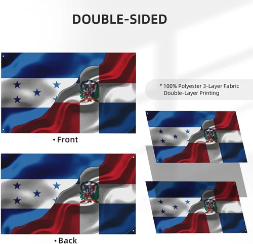 Vista 2 de Banderas de Honduras y República Dominicana para exteriores de 3 x 5 pies, tres capas de tela para coser a doble cara, impresión de 3 x 5 pies