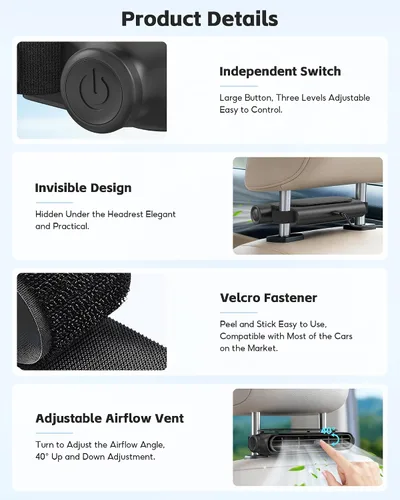 Vista 5 de Ventilador de asiento de automóvil, flujo de aire dual sin aspas, 3