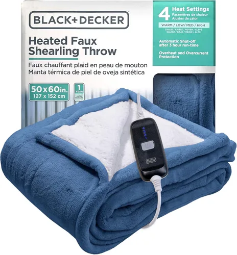 Vista 45 de BLACK+DECKER Manta térmica eléctrica, manta eléctrica de piel de oveja sintética, manta térmica con 4 niveles de calefacción, temporizador de 3