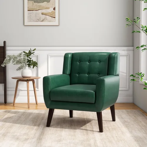 Vista 52 de Accent Chair Set of 1, Comfy Reading Armchair, Beige Linen Blend, Tufted Button Backrest, Solid Wood Frame, Upholstered Club Single Sofa Chairs