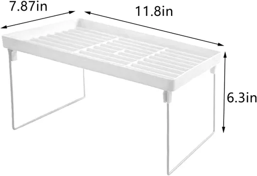 Vista 3 de Estante apilable para gabinete, estante plegable de plástico para armario de cocina, estante de almacenamiento de escritorio, estante organizador