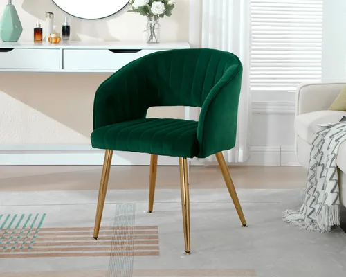 Vista 2 de KCC Silla de escritorio moderna de terciopelo Silla de acento tapizada Sillas capitoné Sillas de comedor Sillas de tocador Sillas laterales con Verde