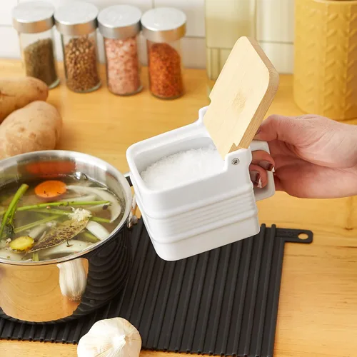 Vista 5 de RSVP International Colección de cocina de gres blanco, caja de sal, 4.5x3.25x3.5