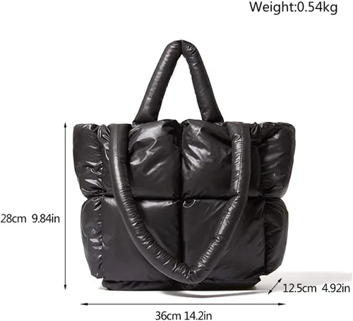 Vista 7 de Bolsa grande acolchada, de algodón, acolchada de moda, para mujer, bolsa de hombro suave, bolsa de nailon con almohada de plumón