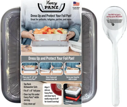 Vista 10 de Fancy Panz - Portasartén de papel de aluminio Aqua de 8x8 pulgadas con tapa - Bandeja de servicio de alimentos elevada - Portasartén portátil
