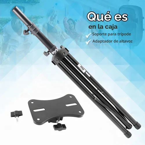 Vista 7 de Pyle Conjunto de 2 soportes universales para altavoces - Juego de trípode ajustable y duradero con pin de seguridad de bloqueo, altura telescópica