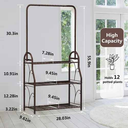 Vista 4 de SORCEDAS Soporte para plantas para interiores y exteriores, estante colgante de esquina de 3 niveles de alto, soportes de metal para flores, soporte