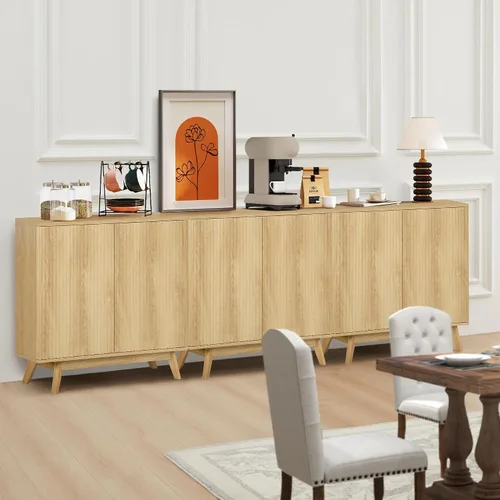 Vista 6 de Aparador bohemio, moderno de mediados de siglo, aparador de credenza acanalado con almacenamiento para cocina, comedor, oficina, sala de estar, TV