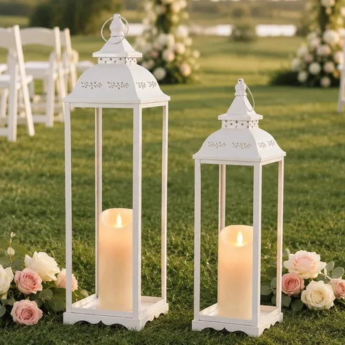 Vista 10 de Decorative Candle Lanterns Set of 2, Black Metal for Indoor & Outdoor Negro