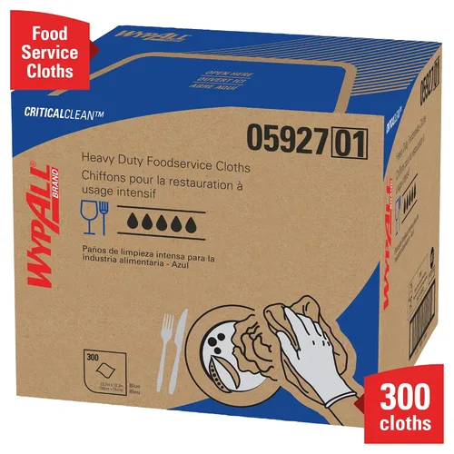Vista 5 de WypAll CriticalClean Paños de limpieza de alto rendimiento para servicio de alimentos (05927), Toallas plegadas en cuartos, azul