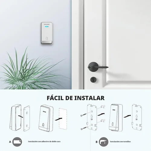 Vista 8 de TECKNET Timbre Inalámbrico, Timbre Autoalimentado, Timbre Inalámbrico de 0-110db con Enchufe para Casa y Aula, Timbre de Puerta Impermeable IP66