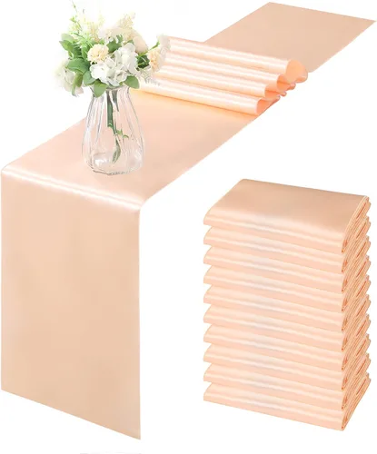 Vista 12 de Horbaunal - Juego de 12 caminos de mesa de satén azul claro de 12 x 108 pulgadas, caminos de mesa suaves para bodas, banquetes, fiestas de cumpleaños