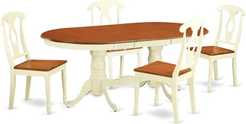Vista 10 de East West Furniture PLKE5-BCH-LC - Juego de muebles de comedor de 5 piezas, incluye una mesa de cocina ovalada con hoja de mariposa y 4 sillas