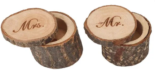 Vista 6 de Caja de boda, caja de madera rústica para boda, 2 contenedores de boda retro, soporte único para joyas, estuche Stora (A)
