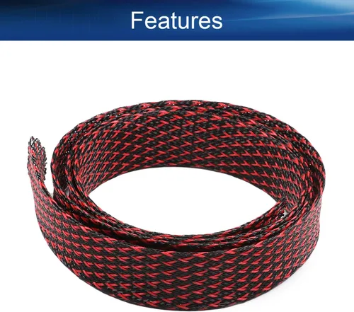 Vista 4 de Bettomshin 1 funda de organización de cables de 3.28 pies (3.3 ft), protector de cable PET negro y rojo, protector de cable PET de 0.98 pulgadas