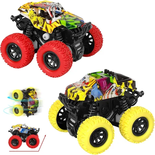 Vista 10 de M SANMERSEN Monster Truck Juguetes para edades de 2 a 4 años, autos de fricción para niños pequeños de 1 a 3 años, auto de acrobacias giratorio