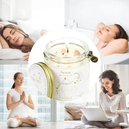 Vista 4 de Regalos de Aries para mujeres, Velas del signo zodiacal Aries, Velas de cristal regalo de astrología, Velas perfumadas regalos para mujeres Mamá