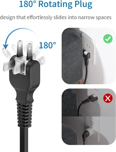 Vista 2 de Protector de sobretensiones de 2 puntas con cable de extensión de 10 pies, adaptador de toma de 2 puntas a 3 puntas NTONPOWER con 6 tomas y 2
