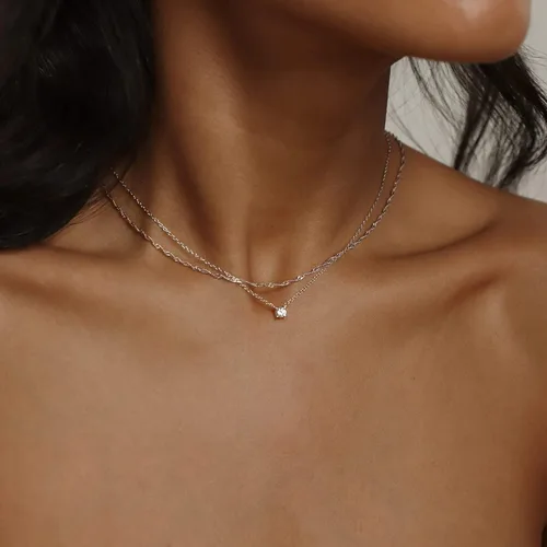 Vista 9 de Tewiky Collares de diamantes para mujer, delicado collar de oro chapado en oro de 14 quilates, collar largo de lariat, collar de oro simple