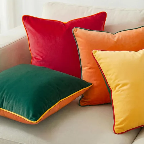 Vista 2 de Mecatny Juego de 4 fundas de almohada decorativas de terciopelo de 20 x 20 Verde/Rojo