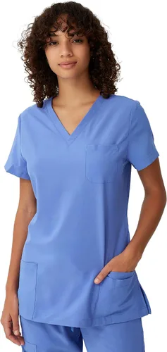 Vista 11 de floralhue Uniformes médicos para mujeres, blusas de uniforme médico suaves con cuello en V, uniforme médico elástico con 4 bolsillos, transpirable