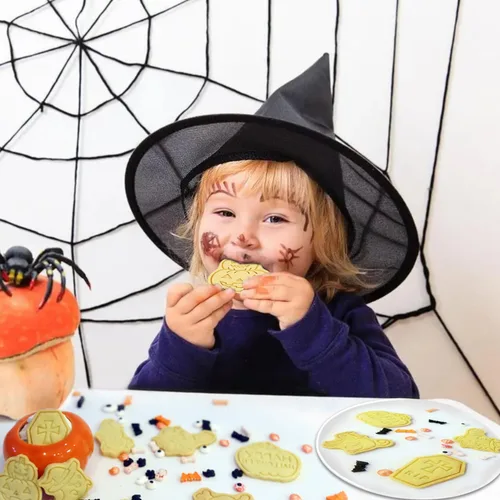 Vista 5 de Cortadores de galletas de Halloween, 8 sellos de galletas con linda calabaza, fantasma, gato, cráneo, búho, bruja y ataúd, impresión 3D mini