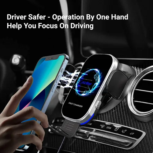 Vista 2 de [Versión mejorada] Cargador inalámbrico para automóvil zicBee de carga rápida de 15 W, soporte de auto con sujeción automática para automóvil