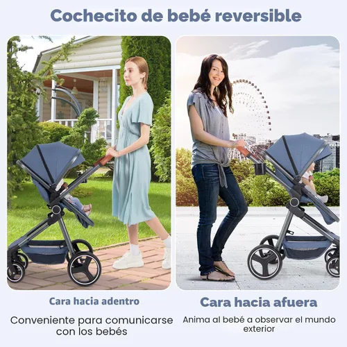 Vista 2 de INFANS Cochecito de bebé 2 en 1, cuna convertible para recién nacido, plegable, alta absorción de impactos con asiento reversible, estructura