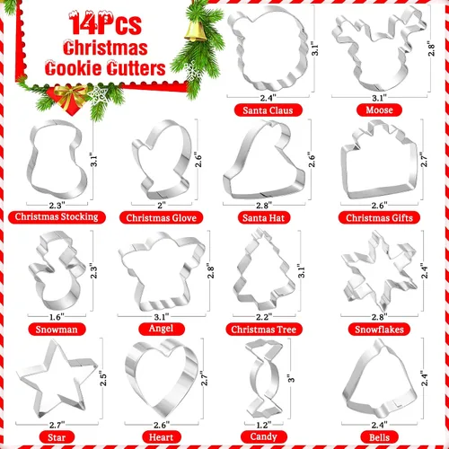 Vista 3 de MAPVOLUT Juego de 14 cortadores de galletas de Navidad, patrones clásicos de Navidad, acero inoxidable de grado alimenticio, fácil de desmoldear