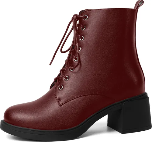 Vista 9 de ROSERWISH Botas altas de tacón bajo y grueso para mujer, con cordones, cómodas, modernas, con puntera redonda, de 2.5 pulgadas
