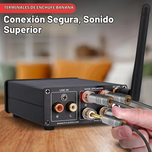 Vista 5 de Pyle Mini amplificador de audio Bluetooth HiFi - Receptor de amplificador estéreo de escritorio PC digital de clase D (2 x 100 vatios máximo)
