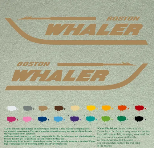 Vista 2 de Par de calcomanías Boston Whaler para barcos, calcomanías de vinilo, motor de barco, lote de 2, Negro 070