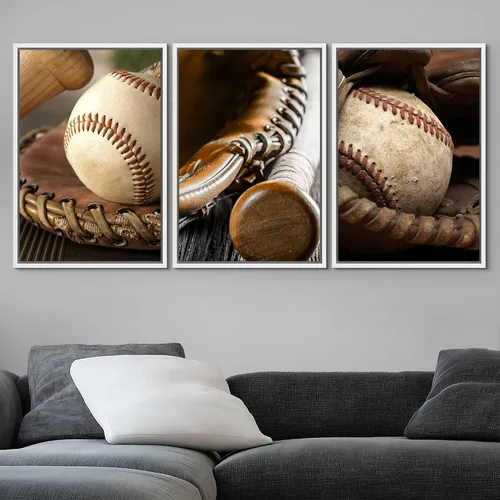 Vista 127 de wall26 Lienzo enmarcado para pared, juego de arte de primer plano, detalles de costuras de béisbol, atletas deportivos, fotografía, moderno