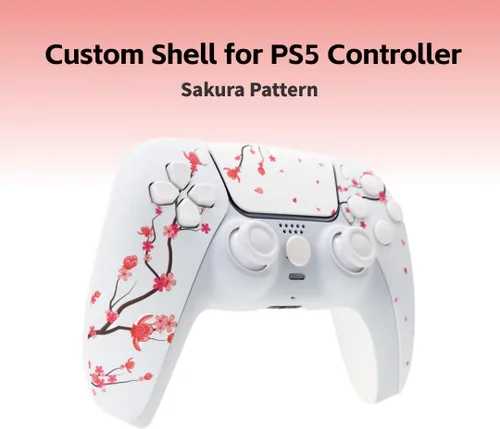Vista 4 de Cherry Blossoms - Carcasa frontal para controlador PS5 con panel táctil, placa frontal personalizada para PS5 BDM-020 (flores de cerezo)