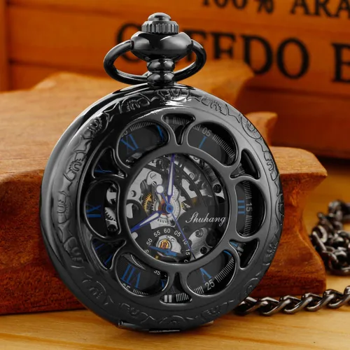Vista 4 de Reloj de bolsillo mecánico para hombre, esfera de número romano, diseño de fase lunar MW104
