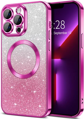 Vista 151 de Hython Funda para iPhone 13 Pro transparente con purpurina magnética [compatible con MagSafe] Protector completo de lente de cámara delgado